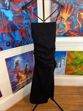 Zara Black Midi Dress with Side Ruching